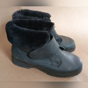 Toe Warmers Boots Womens 9.5 2W Extra Wide Michigan Leather Black Fur Lined